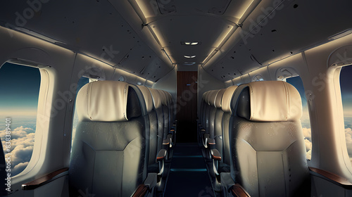 Background with a theme of interior view of airplane passenger seats