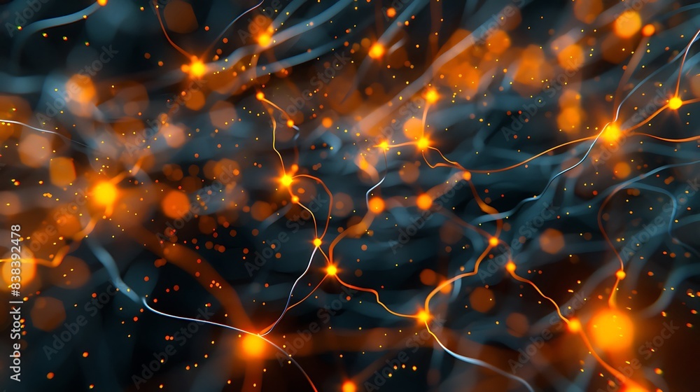 Abstract digital illustration of neural connections, representing brain activity, artificial intelligence, and futuristic technology. 3D Illustration. Abstract digital illustration of neural connections, representing brain activity, artificial intelligence, and futuristic technology. 3D Illustration.