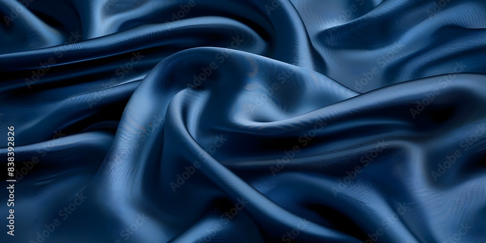 Fototapeta premium Navy Blue Silk Satin Background with Elegant Wavy Folds. Concept Photography, Styling, Background, Navy Blue, Elegant