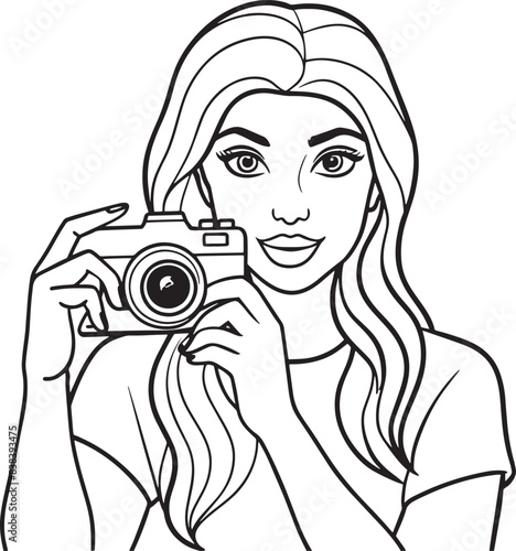 girl with camera illustration black and white © Rony