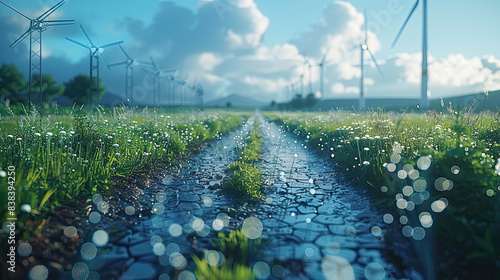 A hydrogen pipeline with wind turbines