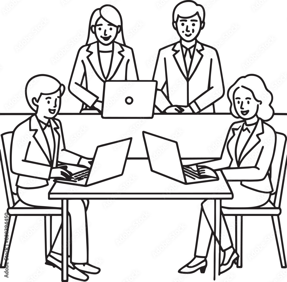 business people working together illustration black and white business people working together illustration black and white