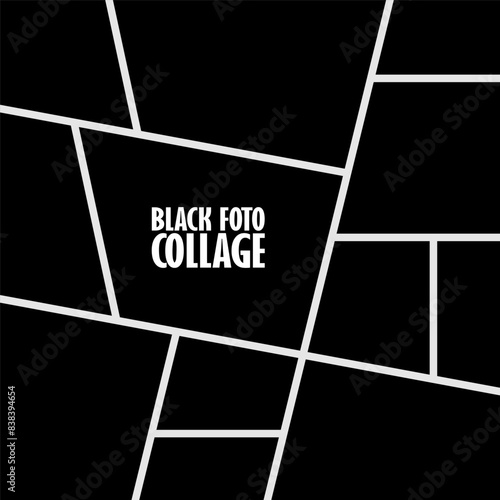 Photos frame collage. Abstract black photo frames. Digital photo wall template. Vector illustration.