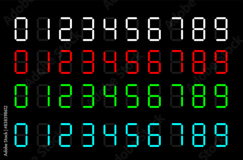 digital numbers 0-9 vector illustration for calculator, display, electronic meter, clock, electric device etc.