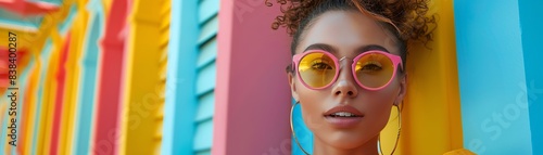 Social media influencer with a person taking a selfie in a pastel studio