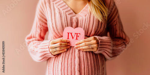 Pregnant white woman holds a 