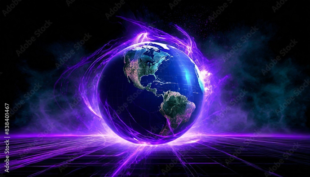 Global With Fire, Supernova Wave on Universal Space, Galaxy, Copy Space, Earth Dark Tone, Copy Space Background Global With Fire, Supernova Wave on Universal Space, Galaxy, Copy Space, Earth Dark Tone, Copy Space Background