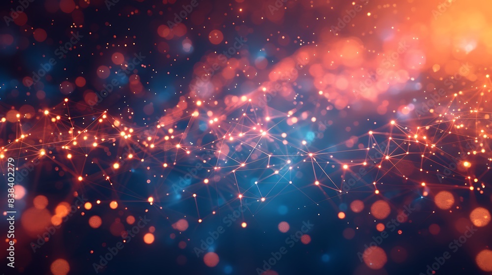 Abstract glowing particles and connecting lines with bokeh light effects, perfect for technology, science, and cosmic-themed projects. 3D Illustration. Abstract glowing particles and connecting lines with bokeh light effects, perfect for technology, science, and cosmic-themed projects. 3D Illustration.