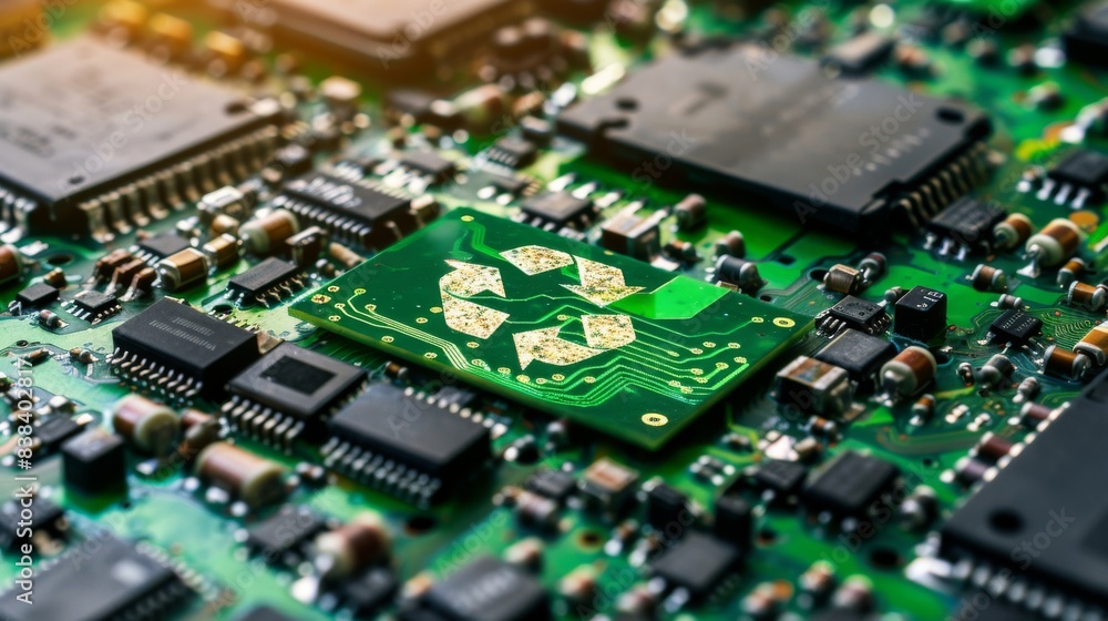 A green electronic device with a recycling symbol on it A green electronic device with a recycling symbol on it