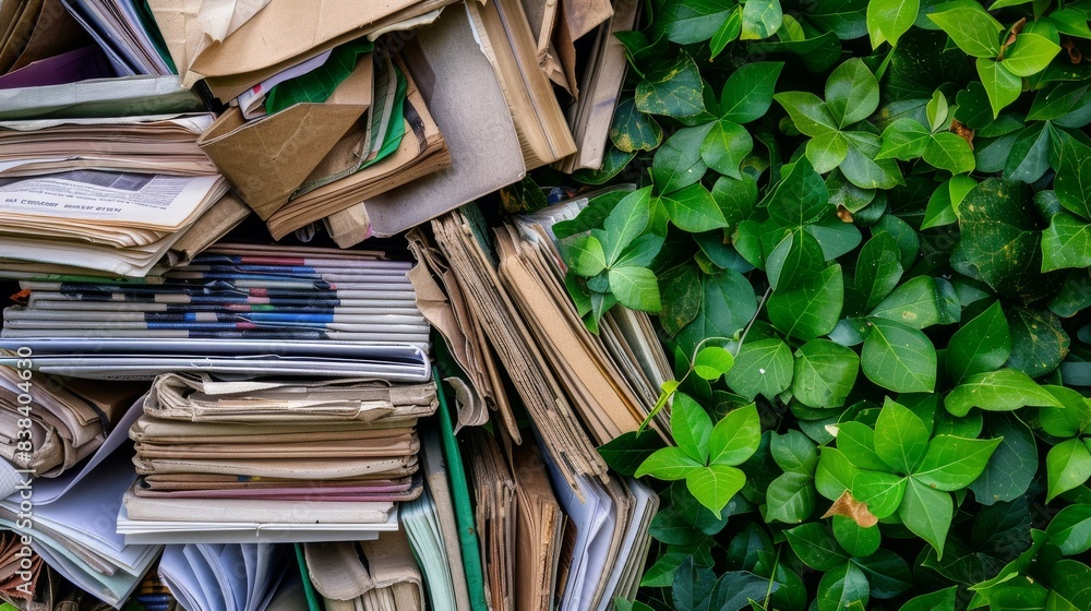 Obraz premium A pile of old newspapers and magazines are stacked on top of each other