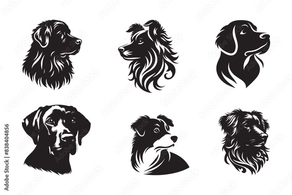 Set of stylized dog head silhouette vector art illustration. Set of stylized dog head silhouette vector art illustration.