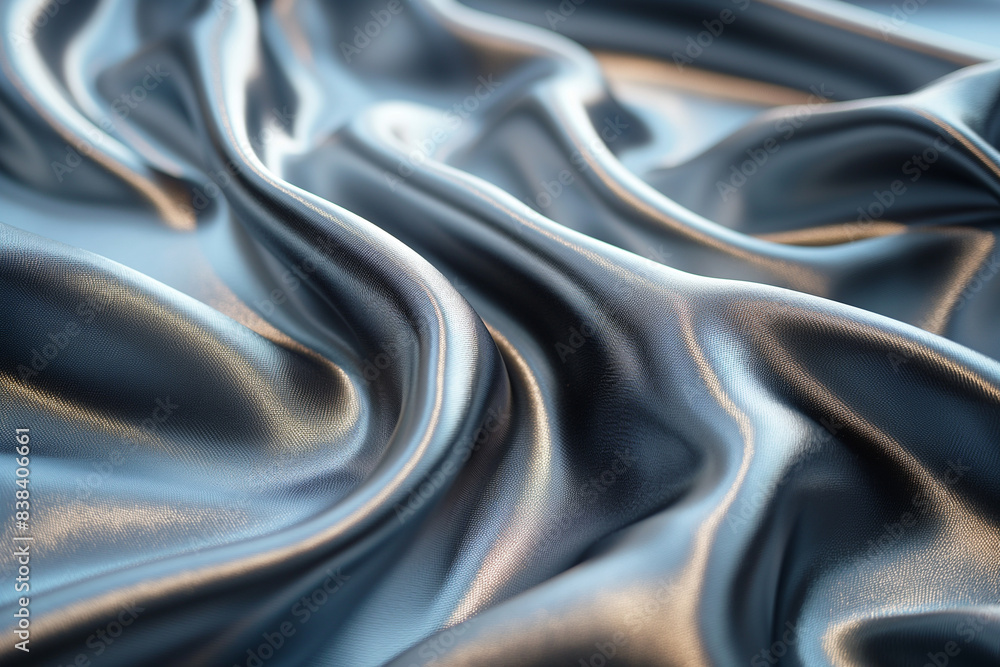 Silver silk fabric with gentle, undulating folds, the light highlighting its metallic sheen and luxurious softness Silver silk fabric with gentle, undulating folds, the light highlighting its metallic sheen and luxurious softness