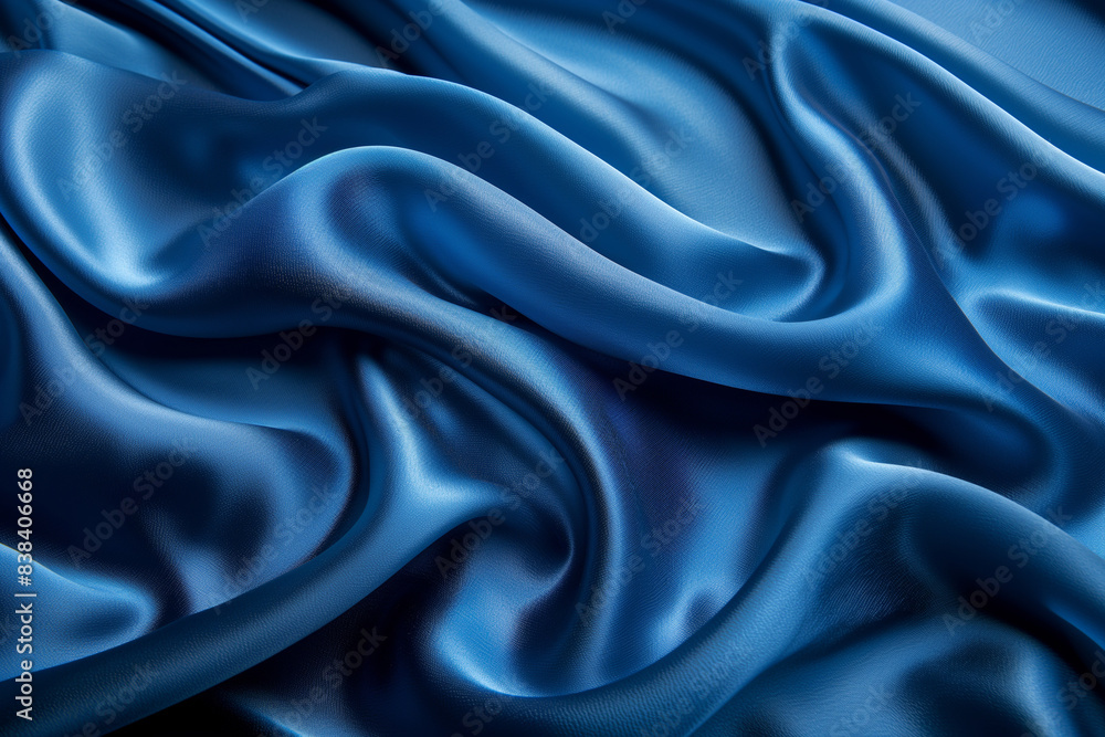 An expanse of royal blue silk fabric, its ripples catching light at different angles, creating a mesmerizing wave effect An expanse of royal blue silk fabric, its ripples catching light at different angles, creating a mesmerizing wave effect