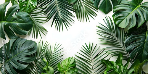 Green palm leaves on white background perfect for travel and relaxation concept. Concept Travel  Relaxation  Palm Leaves  Greenery  White Background