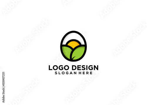 Egg leaf nature logo vector design template