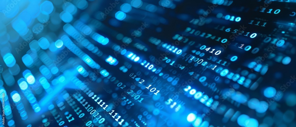A computer screen displaying blue digital binary data in a sleek and organized manner, symbolizing modern technology and information systems A computer screen displaying blue digital binary data in a sleek and organized manner, symbolizing modern technology and information systems