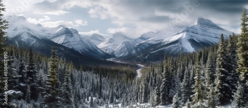 View of rocky mountains. with clear, cloudy skies