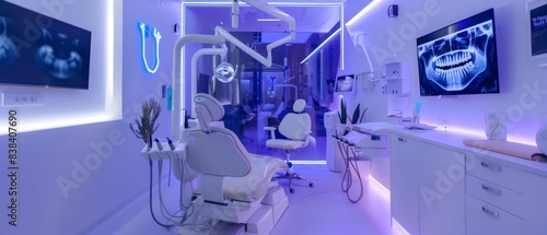 A dentist uses 3D print technology to create custom dental solutions in a futuristic clinic photo