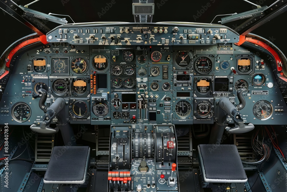 Fototapeta premium A detailed diagram of a cockpit layout, including instrumentation panels and control systems