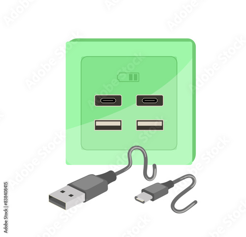 Usb and mobile charger type c with switch vector illustration isolated on white background