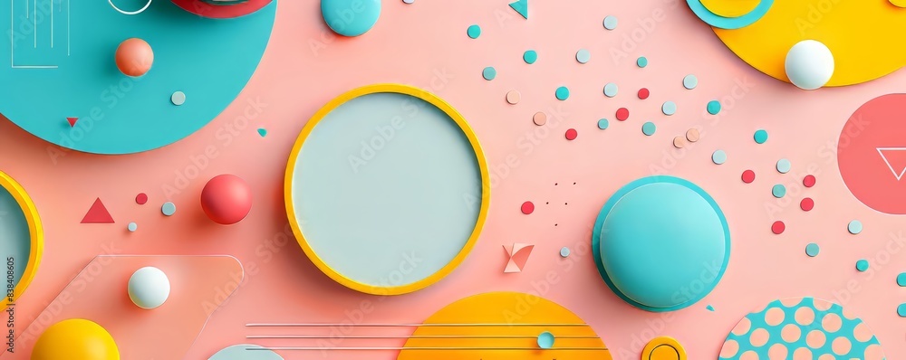 Colorful Geometric Shapes on Pink Background Colorful Geometric Shapes on Pink Background