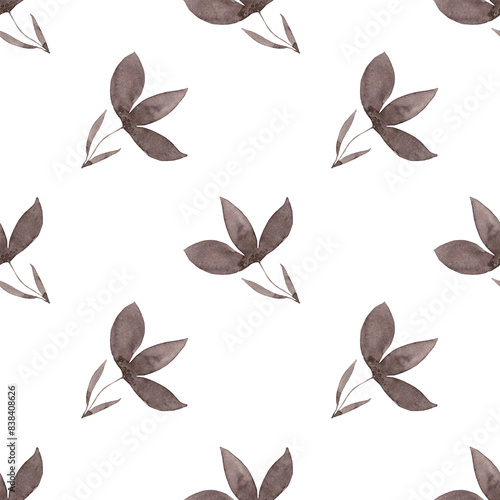 Brown fantasy floral silhouette. Pattern of flowers. Watercolor texture. Ideal for decorating fabrics  wallpaper  dishes and other products. White background