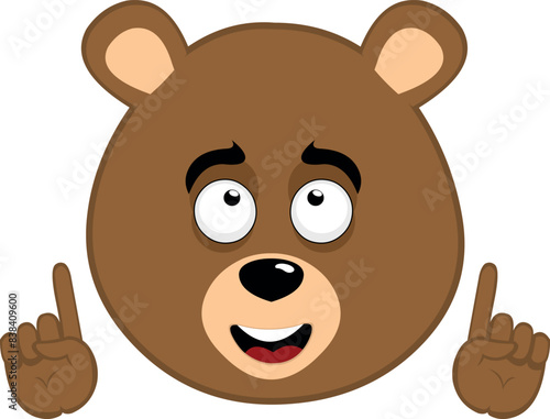vector illustration face brown bear grizzly cartoon observing and with hands pointing up