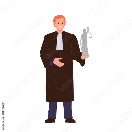Man judge cartoon character wearing traditional black robe vector illustration isolated on white
