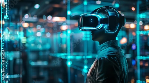 A futuristic virtual reality environment hosts an advanced cybersecurity training session, providing employees with an immersive learning experience