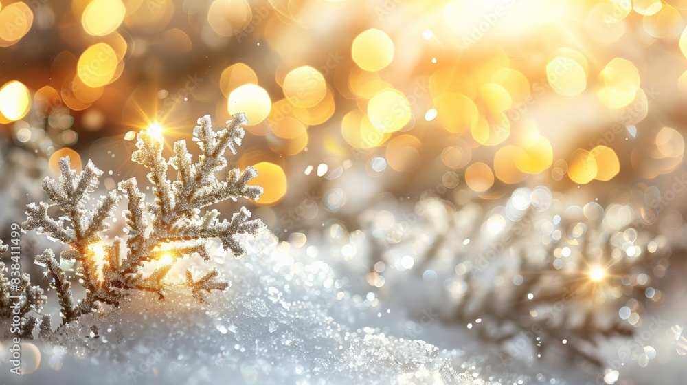 A single silver snowflake with a golden sparkle, resting on a bed of fresh white snow, against a backdrop of out-of-focus golden bokeh lights, evokes a sense of winter wonder and holiday cheer. A single silver snowflake with a golden sparkle, resting on a bed of fresh white snow, against a backdrop of out-of-focus golden bokeh lights, evokes a sense of winter wonder and holiday cheer.