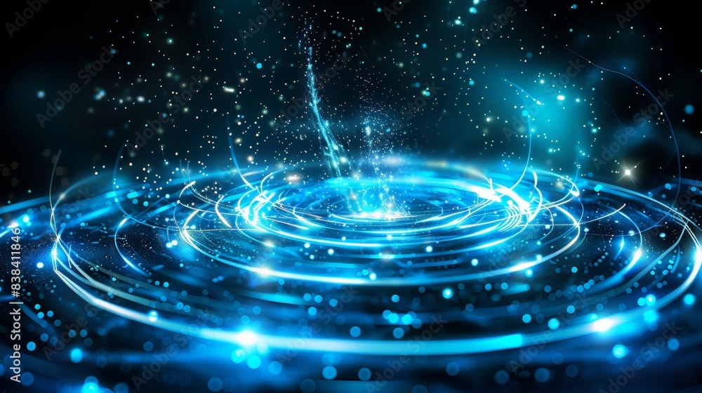 Abstract Blue Light Waves with Glittering Particles on a Dark Background, Perfect for Technology, Science, and Futuristic Designs Abstract Blue Light Waves with Glittering Particles on a Dark Background, Perfect for Technology, Science, and Futuristic Designs