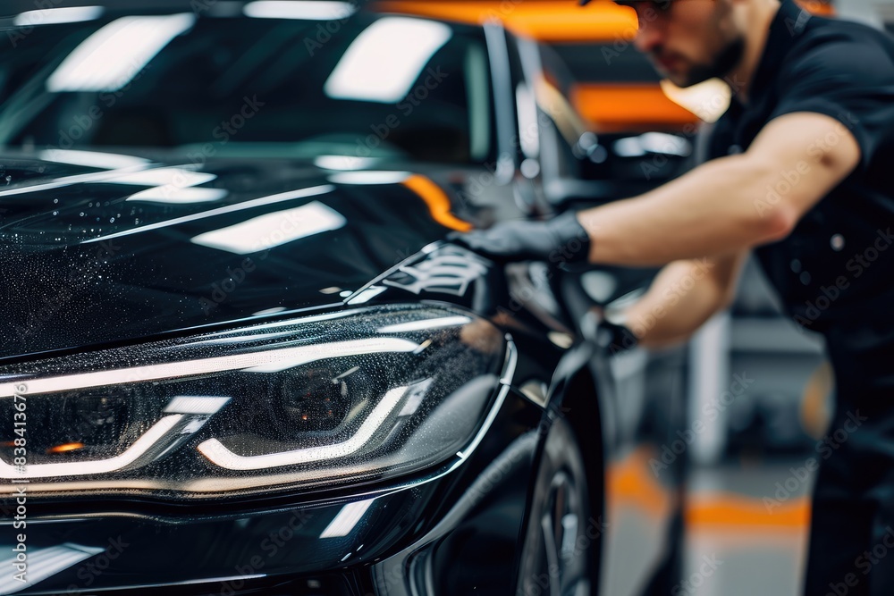 a man in an orange vest polishing a red car, a man in an orange vest polishing a red car, Car detailing professionals using precision tools for a flawless finish a man in an orange vest polishing a red car, a man in an orange vest polishing a red car, Car detailing professionals using precision tools for a flawless finish