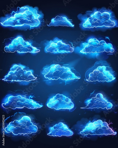 Big vector set of thirtysix white cloud  shapes photo