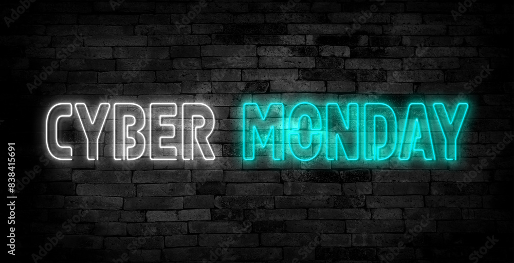Obraz premium Cyber monday sale neon signs vector. Design template neon sign