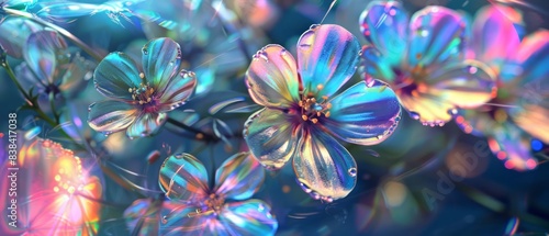 Iridescent flowers in a bouquet with jewellike petals that shimmer, creating a strikingly futuristic appearance photo