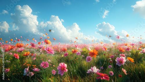 Field of flowers, Pink and orange flowers. Created with Ai © AllAbout