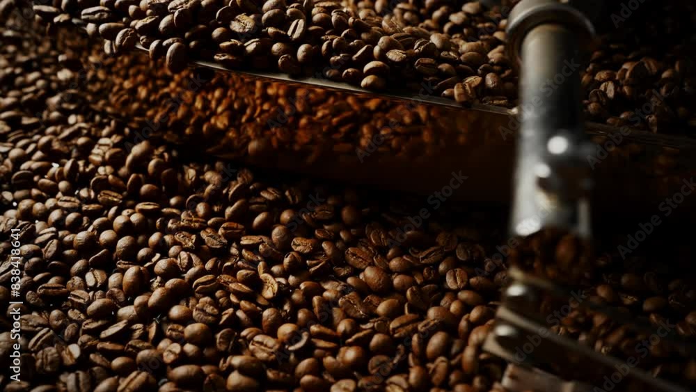 Close up of coffee beans in roaster Close up of coffee beans in roaster