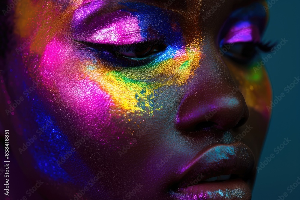 a woman with bright makeup and colorful makeup, a woman with bright makeup and a colorful make up, Draw attention to the vibrant hues a woman with bright makeup and colorful makeup, a woman with bright makeup and a colorful make up, Draw attention to the vibrant hues