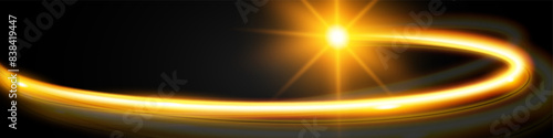 Light wave,shiny gold lines.Color glowing design element.Wavy bright stripes.Vector illustration.	
