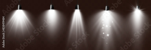 Empty stage with spotlights. Lighting devices on a transparent background	

