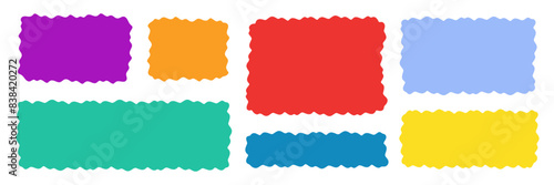 Various cute hand drawn rectangle quote set. Colorful doodle text box frame. Empty speech bubble. Blank kids simple textbox template collection. Abstract shapes isolated on white