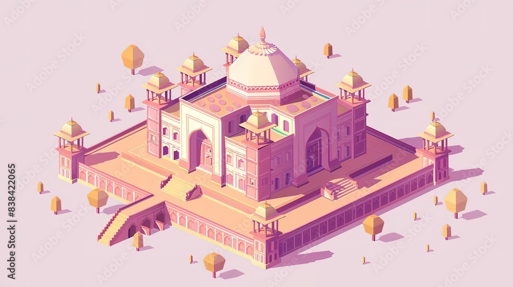 Low poly isometric illustration of the Taj Mahal, a famous mausoleum in India. Low poly isometric illustration of the Taj Mahal, a famous mausoleum in India.