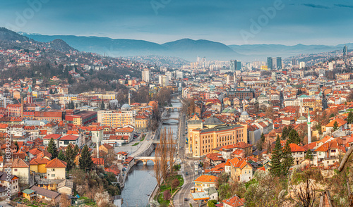 Aerial views of Sarajevo reveal a tapestry of history and modernity, inviting visitors to embark on a journey through its storied streets and landmarks. photo