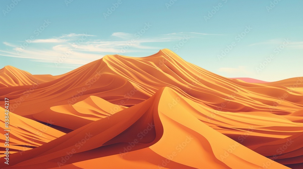 Naklejka premium a desert landscape with a mountain in the distance and a blue sky above it