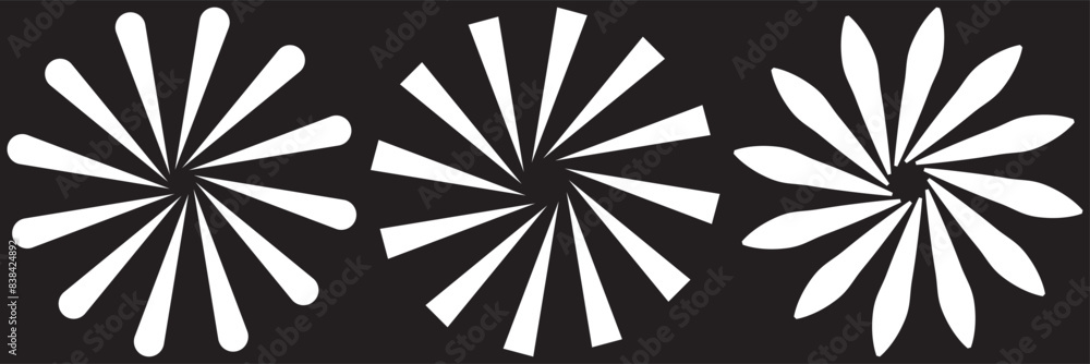 Radial circle lines. Circular radiating lines geometric element. Sun star rays symbol. Abstract geometric shapes. Design element. Vector illustration isolated on white background Radial circle lines. Circular radiating lines geometric element. Sun star rays symbol. Abstract geometric shapes. Design element. Vector illustration isolated on white background