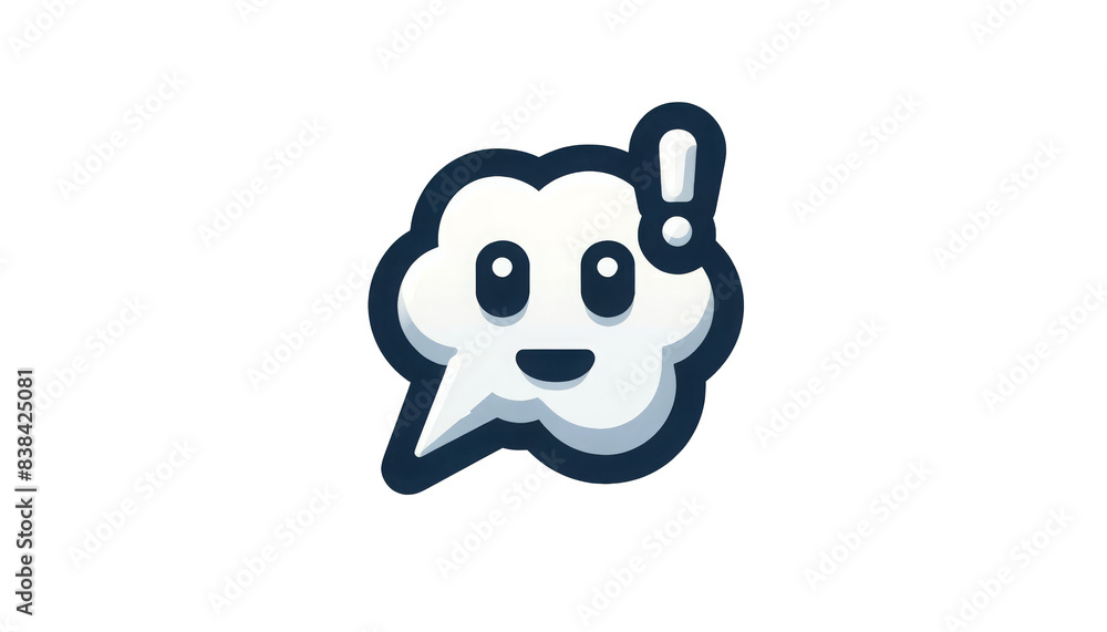 Cute cartoon-style speech bubble with a happy face and exclamation mark, isolated on a white background. Perfect for communication-themed projects, social media, and marketing materials. Premium PNG Cute cartoon-style speech bubble with a happy face and exclamation mark, isolated on a white background. Perfect for communication-themed projects, social media, and marketing materials. Premium PNG