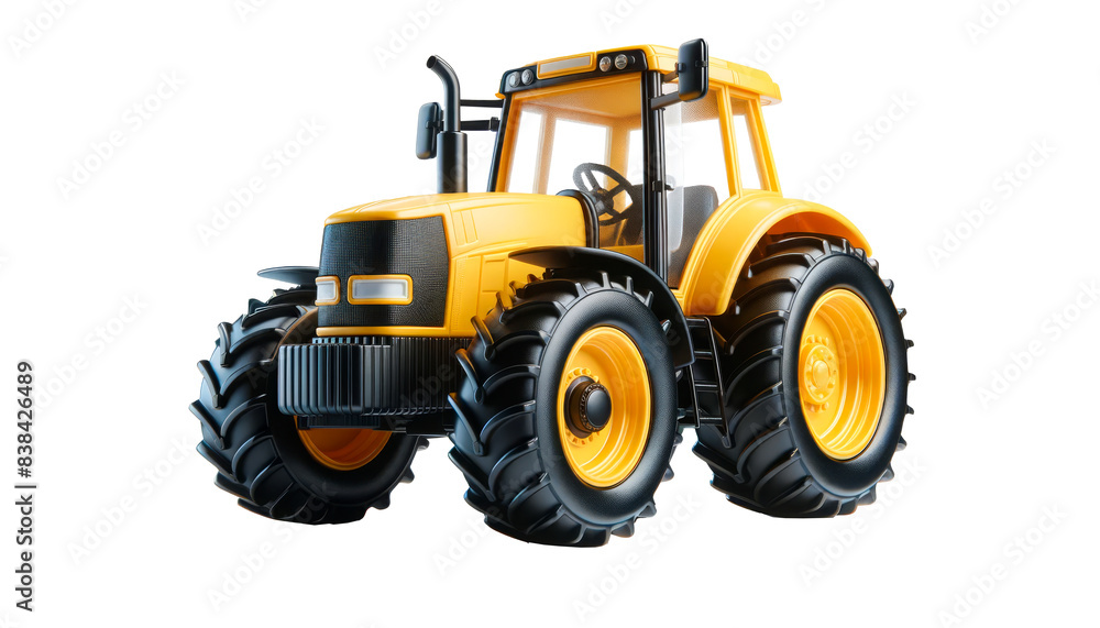 Yellow toy tractor, isolated on a white background. Suitable for children's toys, educational tools, and agricultural-themed content. Premium PNG format with a transparent background. Yellow toy tractor, isolated on a white background. Suitable for children's toys, educational tools, and agricultural-themed content. Premium PNG format with a transparent background.