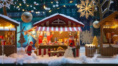 Winter Wonderland Holiday Market Stall with Festive Lights AI Enhanced. © Newaystock