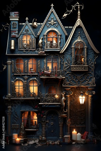 3d illustration of a fantasy house with candles in the foreground. © Iman