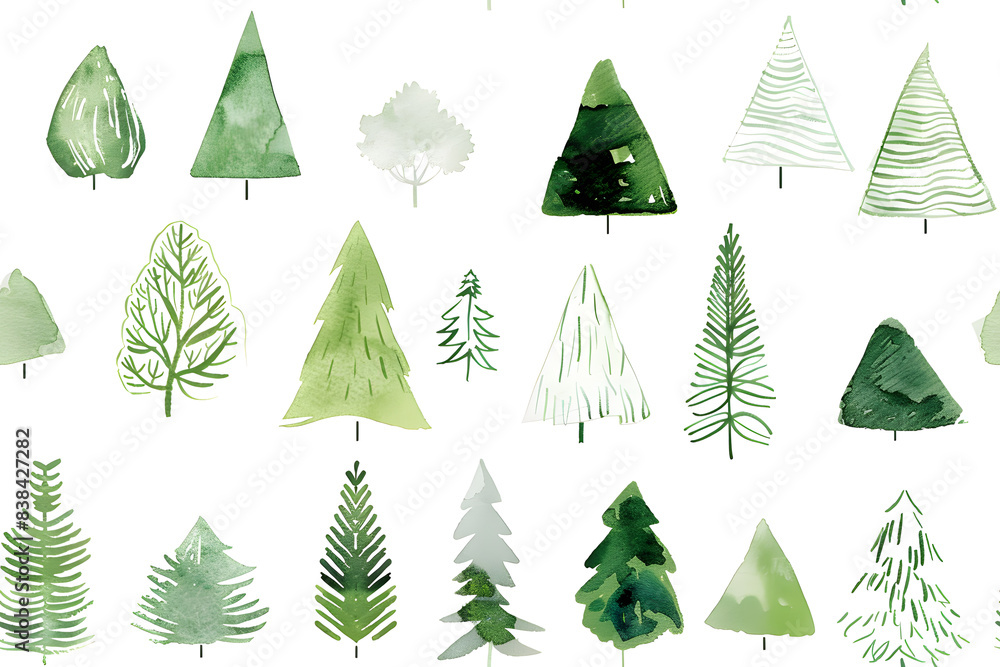 custom made wallpaper toronto digitalMany green trees watercolor seamless pattern, white background